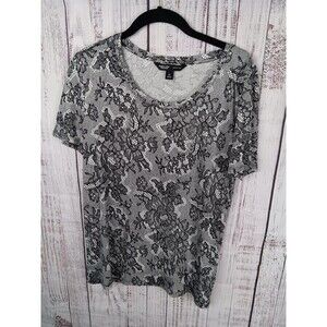 Simply Vera Vera Wang Tee Woman's Medium Black/white Short Sleeve Floral